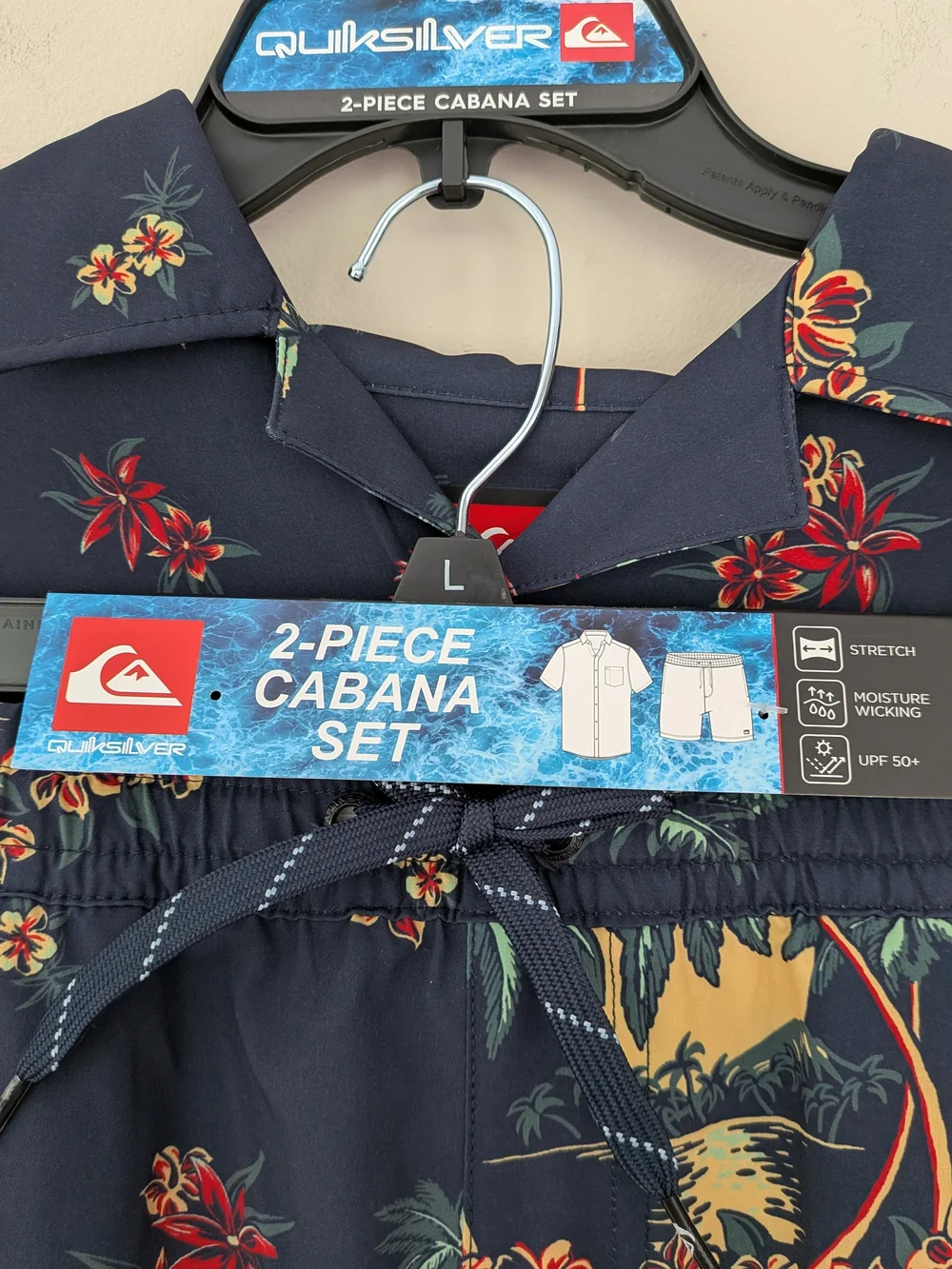 NWT Quiksilver 2-Piece Cabana Set Men’s L Navy Tropical Shirt Shorts